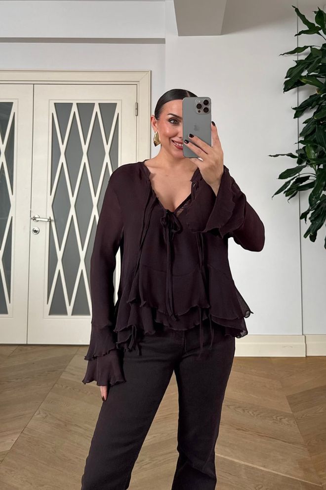 Tuba Black Elegant Tie Closure Ruffle Sleeve Shirt Wholesale Clothing 5