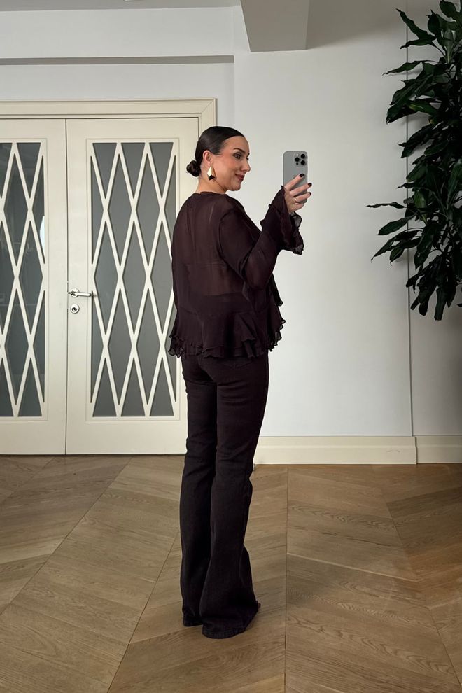 Tuba Black Elegant Tie Closure Ruffle Sleeve Shirt Wholesale Clothing Fall