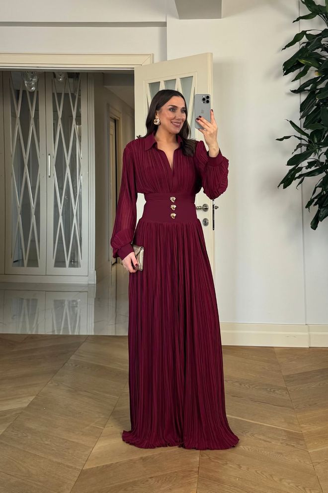 Tuba Elegancka Sukienka A linia Bordowa Hurtowa sprzedaż odzieży Skromny