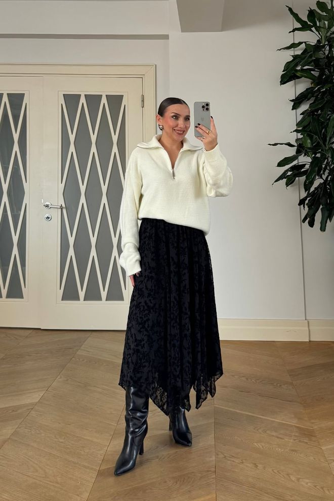 Tuba Black Floral Asymmetrical Midi Skirt Wholesale Clothing Lounge