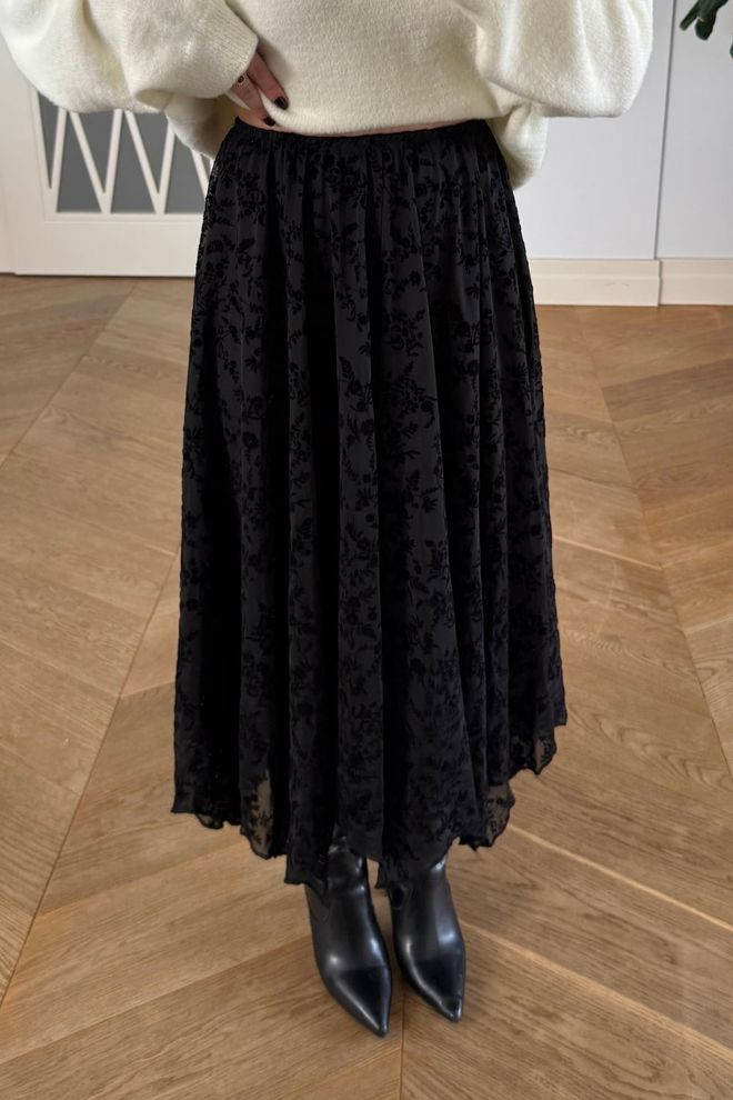 Tuba Black Floral Asymmetrical Midi Skirt Wholesale Clothing 5