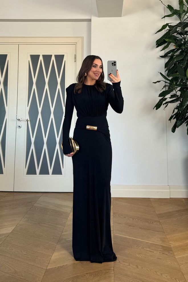 Tuba Elegancka Czarna Sukienka Ołówkowa Z Długim Rękawem Hurtowa sprzedaż odzieży Skromny