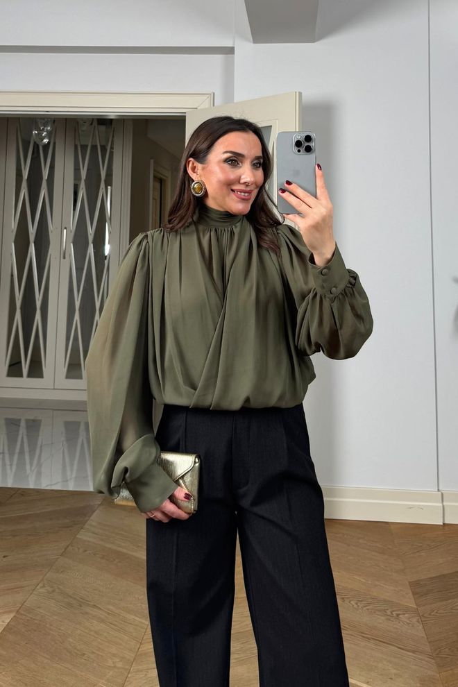 Tuba Chemise Verte Élégante Formelle Vintage Vêtements en gros Modeste