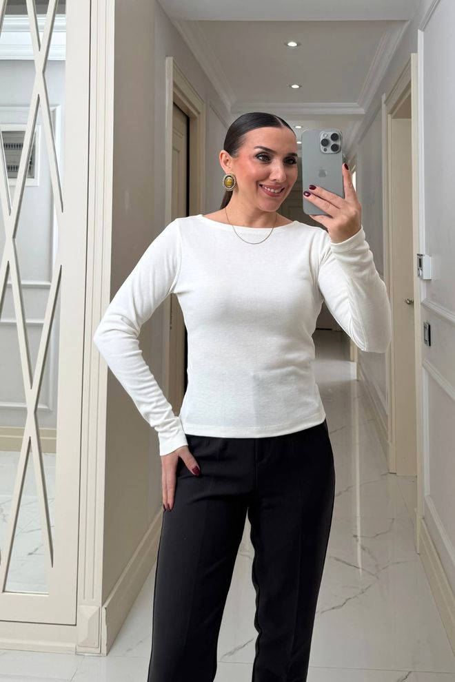 Tuba White Elegant Fitted Cardigan With Boat Neck Wholesale Clothing Lounge