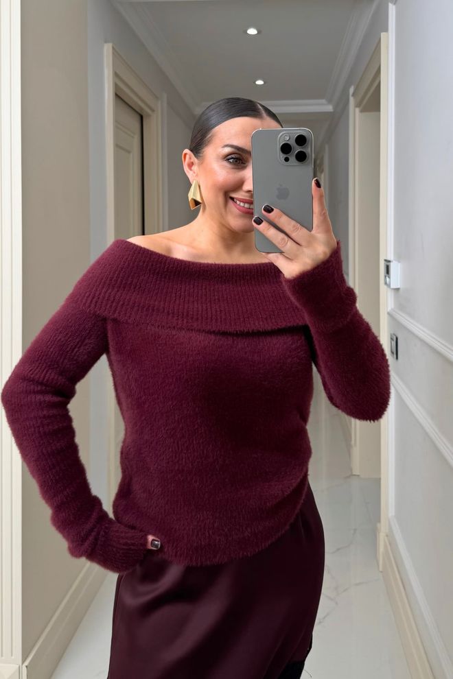 Tuba Bordo Hırka Dar Kalıp Zarif Lastikli Toptan Giyim Nostaljik