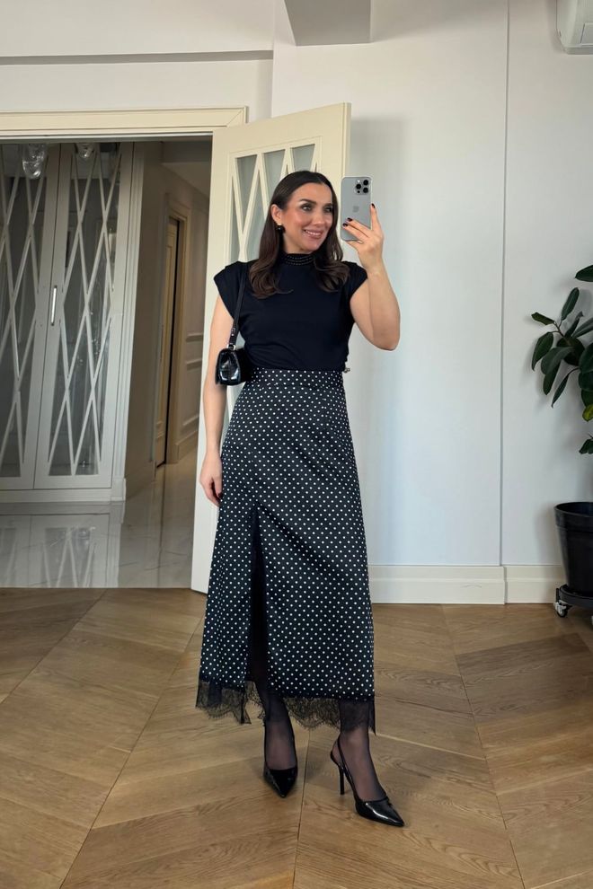 Tuba Black Elegant High Waist Maxi Slit Skirt Wholesale Clothing Cocktail