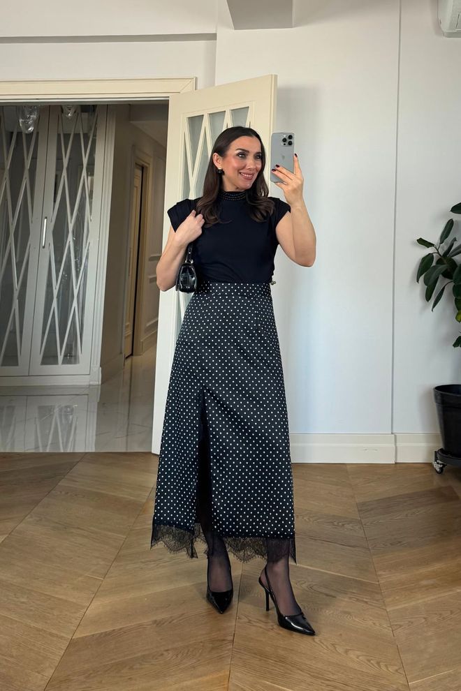 Tuba Black Elegant High Waist Maxi Slit Skirt Wholesale Clothing Work