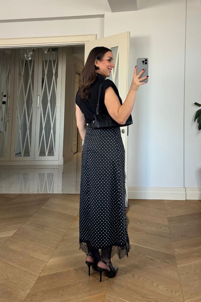 Tuba Black Elegant High Waist Maxi Slit Skirt Wholesale Clothing Fall