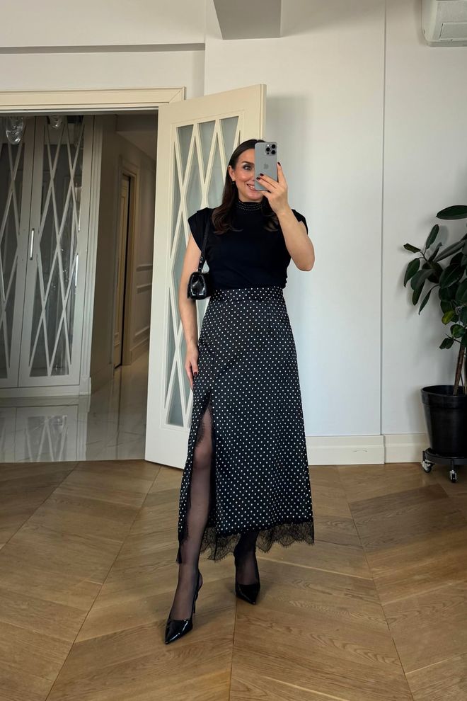 Tuba Black Elegant High Waist Maxi Slit Skirt Wholesale Clothing 1