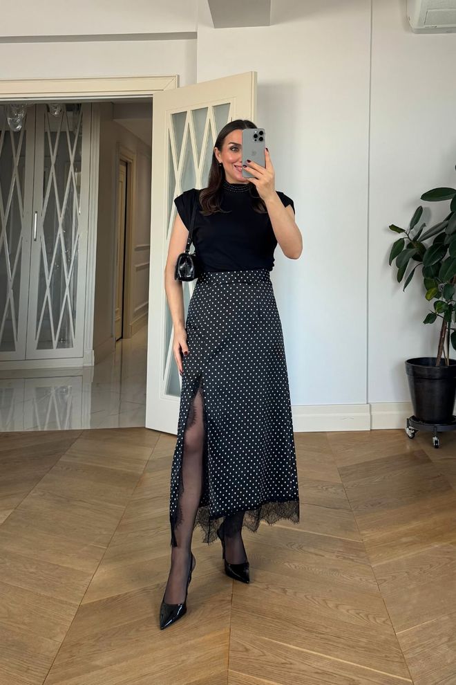 Tuba Black Elegant High Waist Maxi Slit Skirt Wholesale Clothing Spring