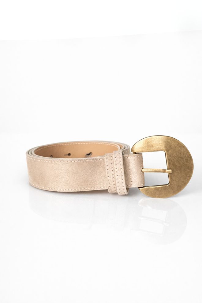 Tuba Suede Women's Belt With Oval Buckle Beige Wholesale Clothing 0