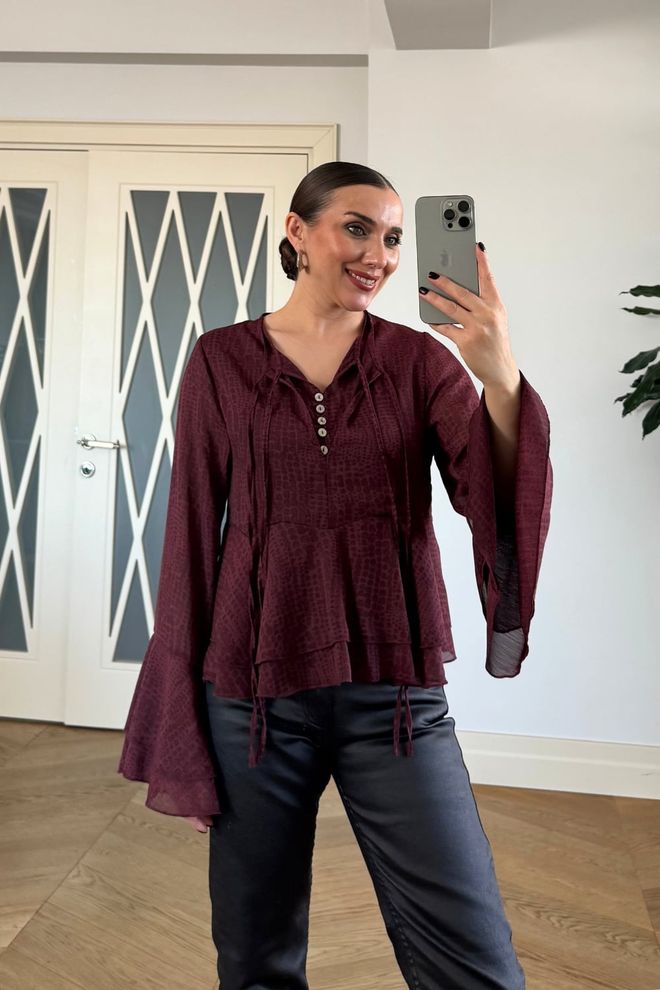 Tuba Claret Red Elegant Blouse Wholesale Clothing Work