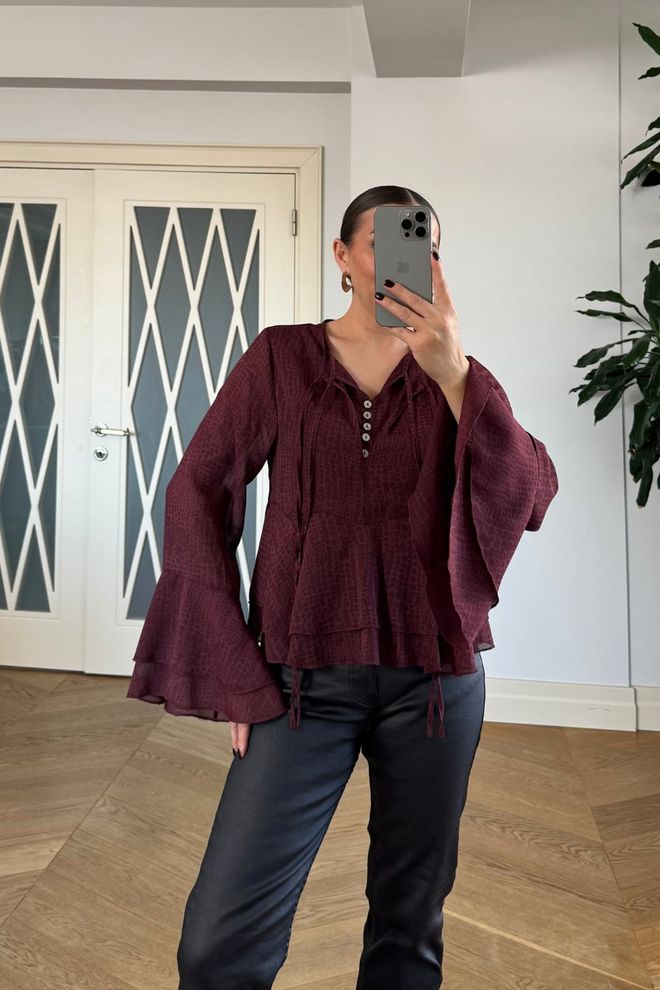 Tuba Claret Red Elegant Blouse Wholesale Clothing Boho