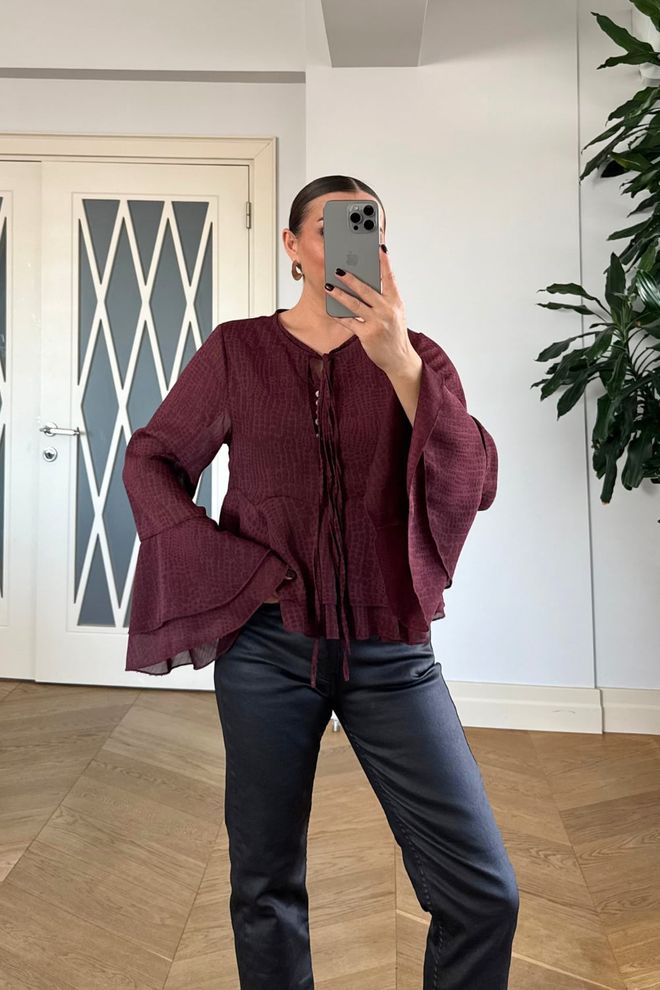 Tuba Claret Red Elegant Blouse Wholesale Clothing Christmas