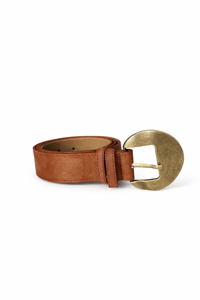 Tuba Suede Women's Belt With Oval Buckle Camel Wholesale Clothing 0