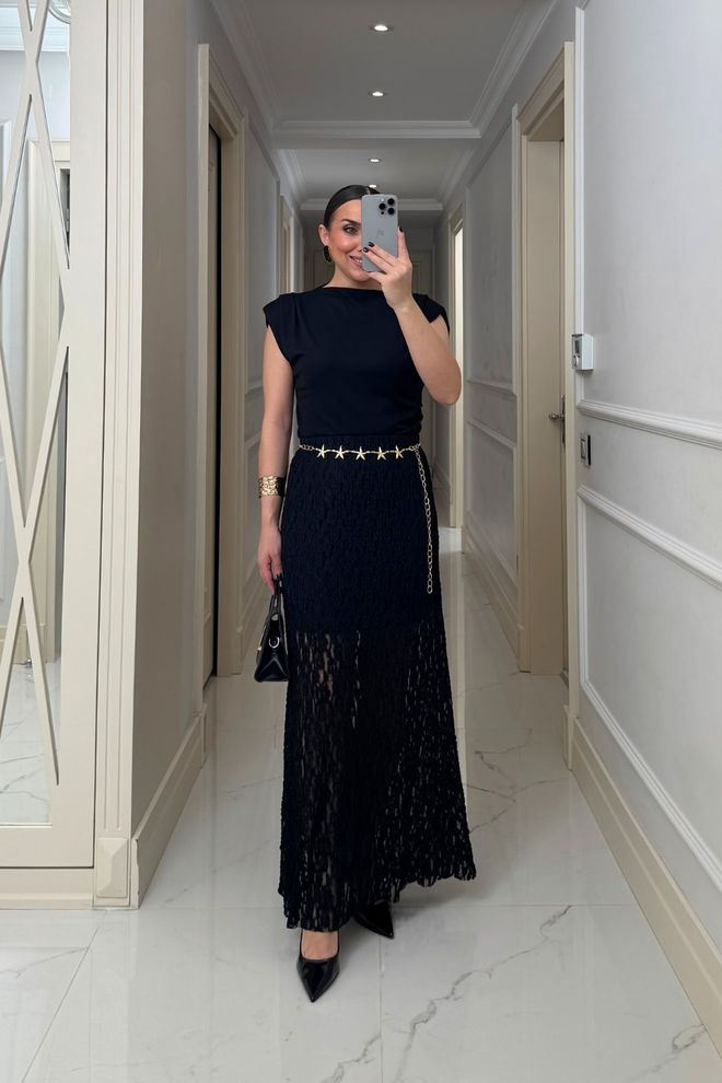 Tuba Falda Negro Elegante Línea A Maxi Cintura Alta Pull On Ropa al por mayor Antiguo