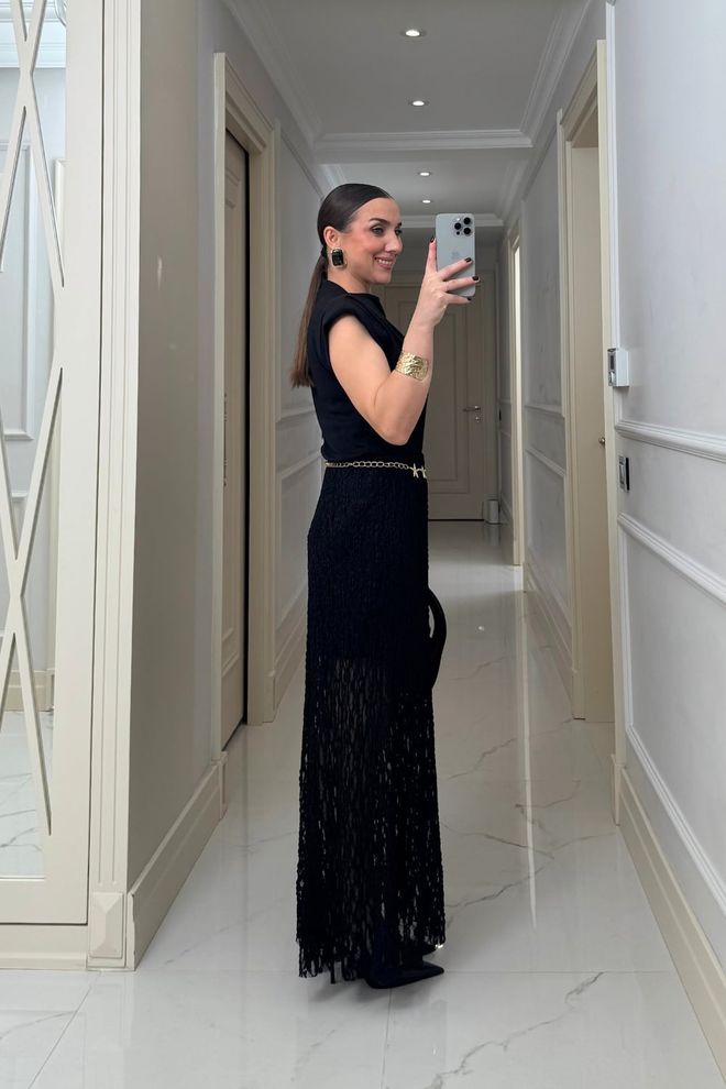 Tuba Black Elegant A Line Maxi Skirt High Waist Pull On Wholesale Clothing Formal