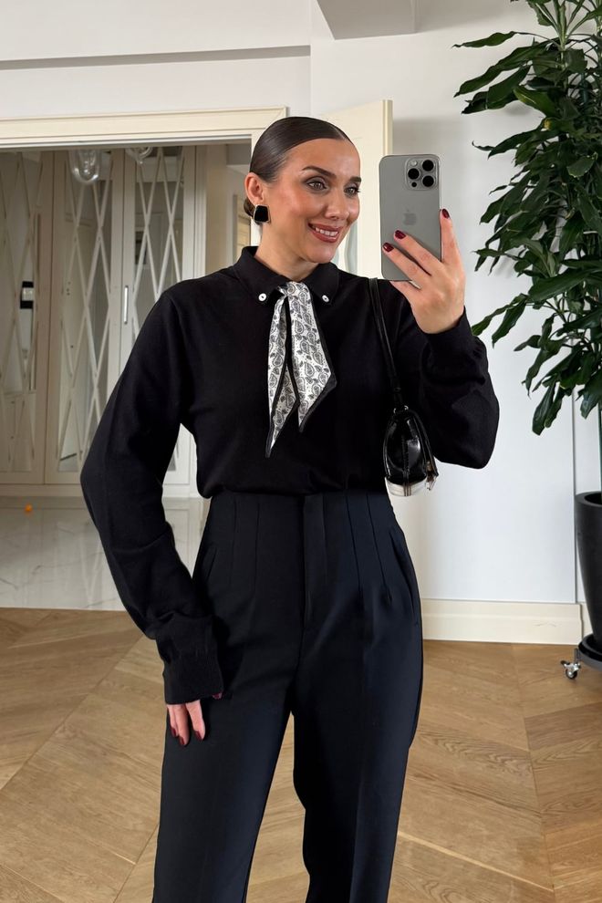 Tuba Czarny Sweter W Wzór Paisley Z Kołnierzem Polo Hurtowa sprzedaż odzieży Casual