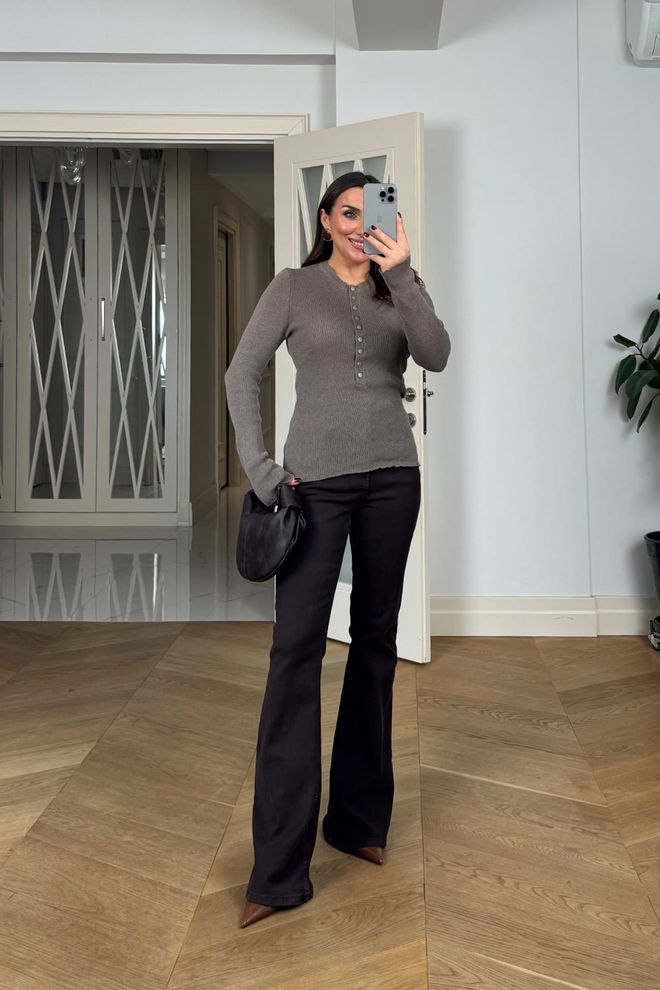 Tuba Brown Slim Fit Casual Elegant Sweater Wholesale Clothing Lounge