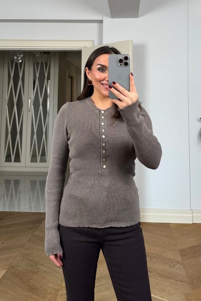 Tuba Brown Slim Fit Casual Elegant Sweater Wholesale Clothing 5