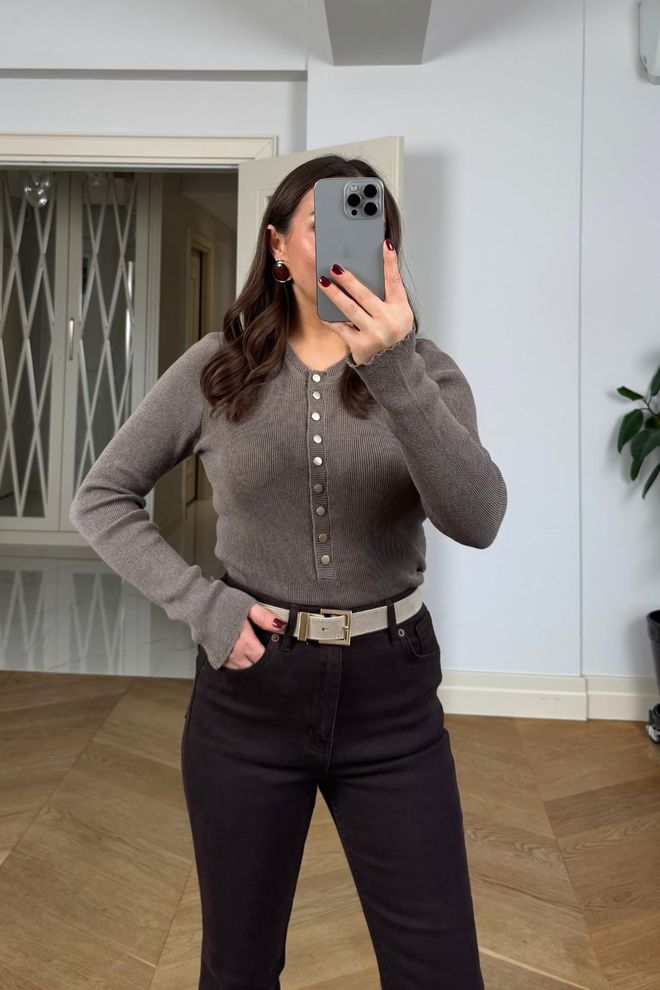 Tuba Brown Slim Fit Casual Elegant Sweater Wholesale Clothing Spring