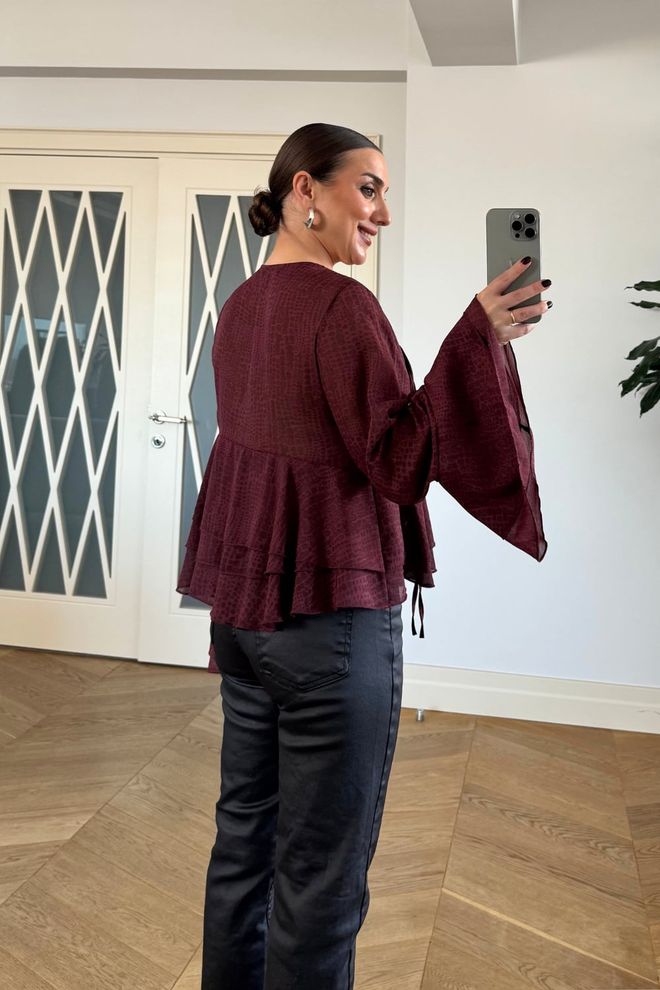 Tuba Claret Red Elegant Blouse Wholesale Clothing Fall