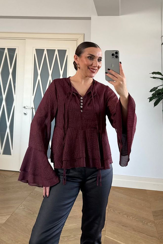 Tuba Claret Red Elegant Blouse Wholesale Clothing Spring