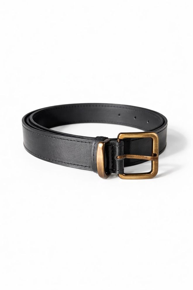Tuba Faux Leather Aging Square Buckle Women's Belt Black Wholesale Clothing 0