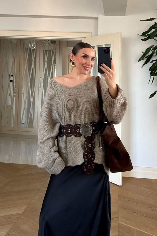 Tuba Beige Cardigan Oversized Fit Long Sleeve Open Front Wholesale Clothing Modest