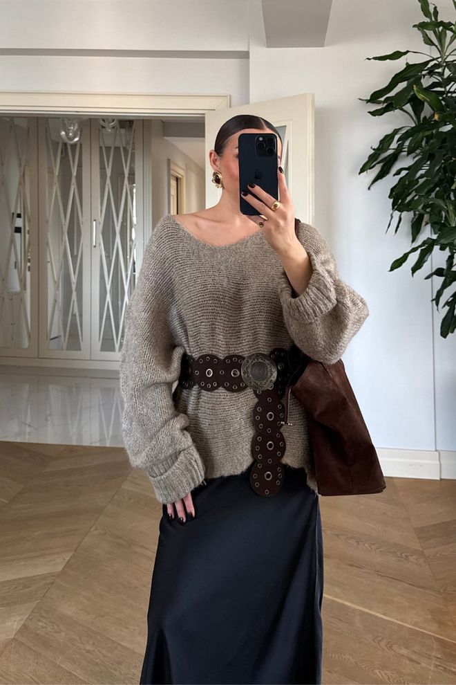 Tuba Beige Cardigan Oversized Fit Long Sleeve Open Front Wholesale Clothing Spring