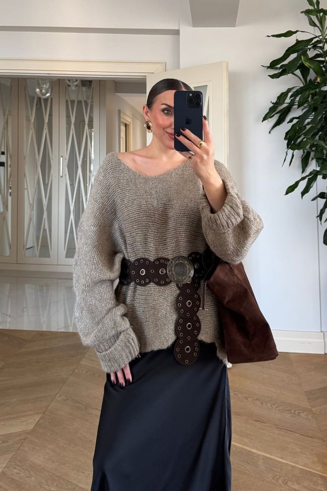 Tuba Beige Cardigan Oversized Fit Long Sleeve Open Front Wholesale Clothing Lounge