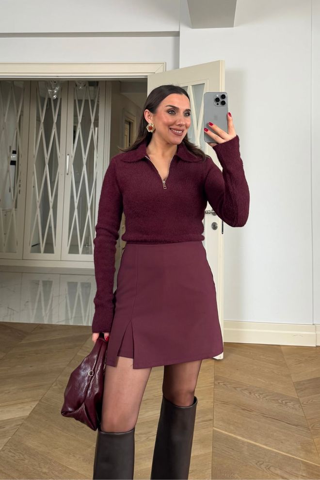 Tuba Claret Red Asymmetrical Mini Skirt Wholesale Clothing 1