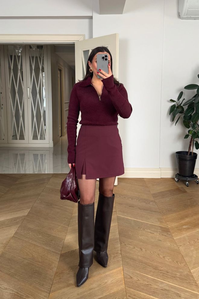 Tuba Claret Red A Line Mini Skirt High Waist Pull On Wholesale Clothing 5