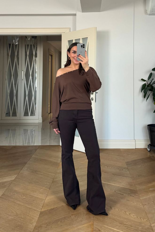 Tuba Brown Shirt With One Shoulder Neck Casual & Elegant Wholesale Clothing 1