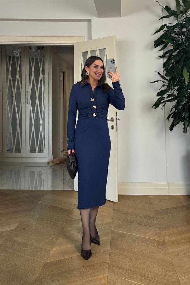 Tuba Elegancka Formalna Granatowa Sukienka Płaszcz Hurtowa sprzedaż odzieży Skromny