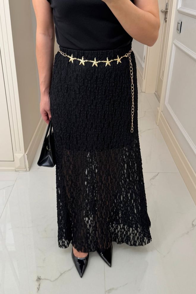 Tuba Black Elegant Formal Sexy Flared Maxi Skirt Wholesale Clothing 5