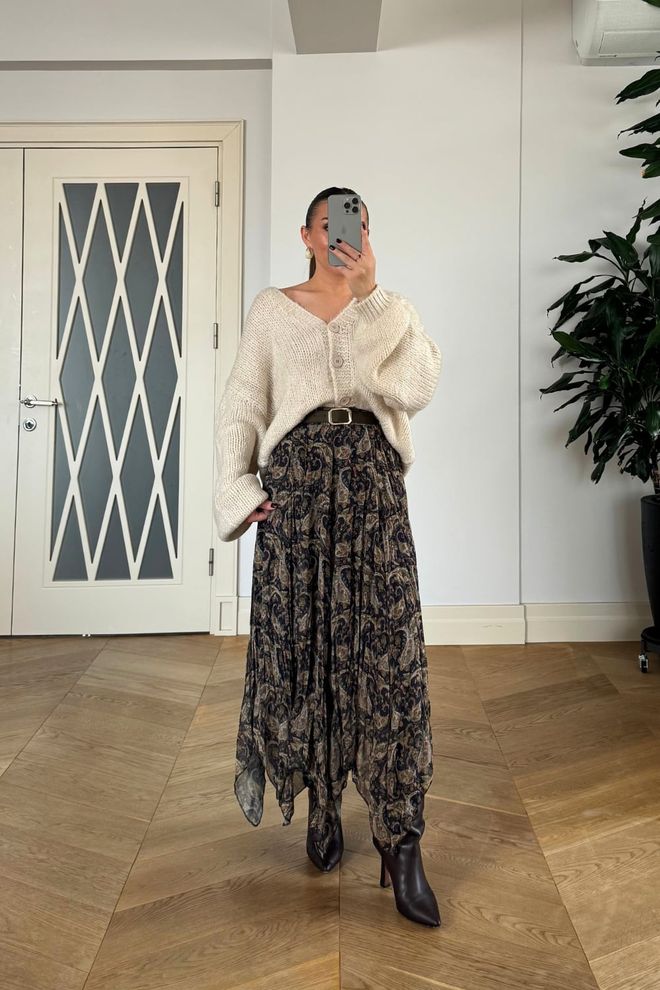 Tuba Brown Boho Asymmetrical Maxi Skirt Wholesale Clothing Lounge