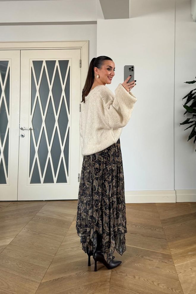 Tuba Brown Boho Asymmetrical Maxi Skirt Wholesale Clothing Fall