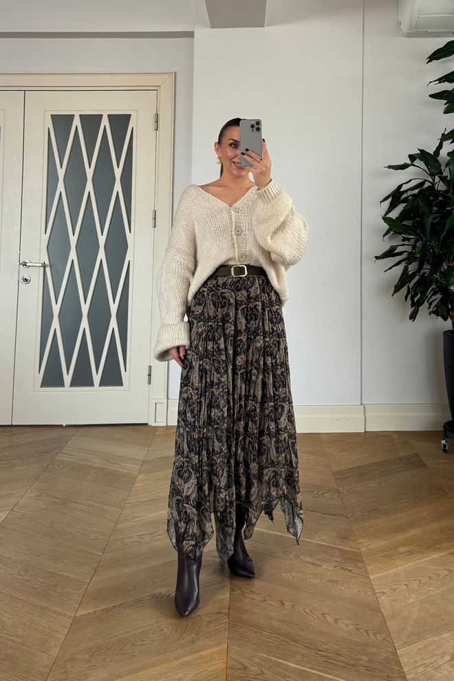 Tuba Brown Boho Asymmetrical Maxi Skirt Wholesale Clothing 1