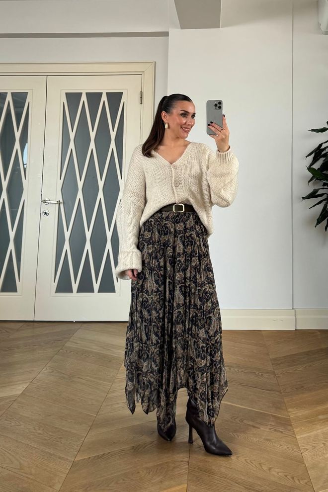 Tuba Brown Boho Asymmetrical Maxi Skirt Wholesale Clothing Spring