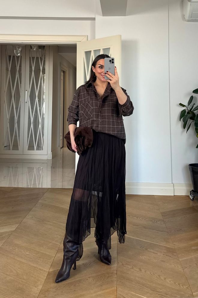 Tuba Brown Casual Plus Size Checkered Shirt Wholesale Clothing Lounge