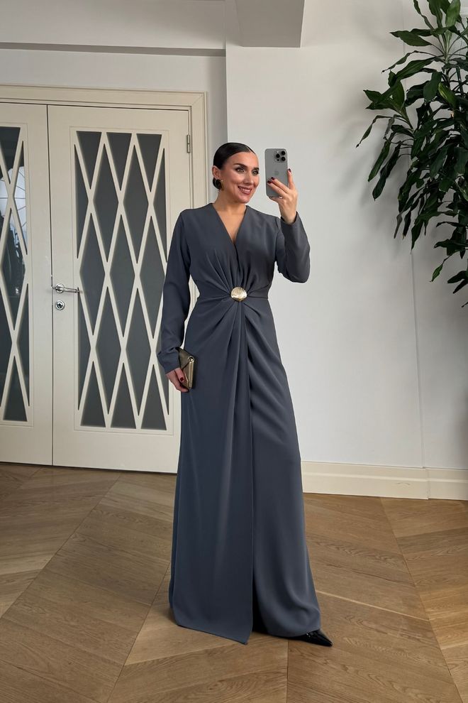 Tuba Grey Elegant Formal Glam Wrap Dress Wholesale Clothing Formal