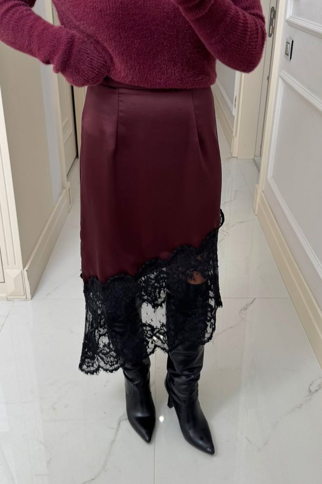 Tuba Бордовый Красный Асимметричная Миди Юбка Оптовая продажа одежды 1