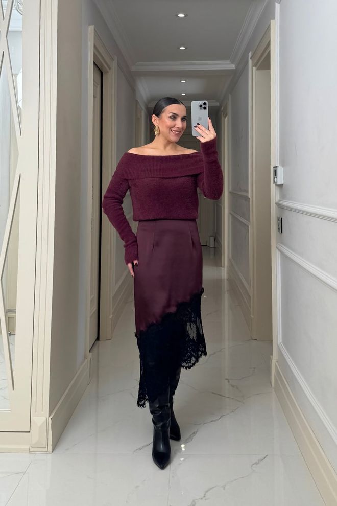 Tuba Бордовый Красный Асимметричная Миди Юбка Оптовая продажа одежды Падают осенью