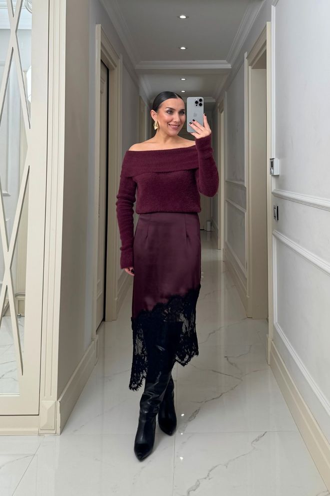 Tuba Бордовый Красный Асимметричная Миди Юбка Оптовая продажа одежды 5