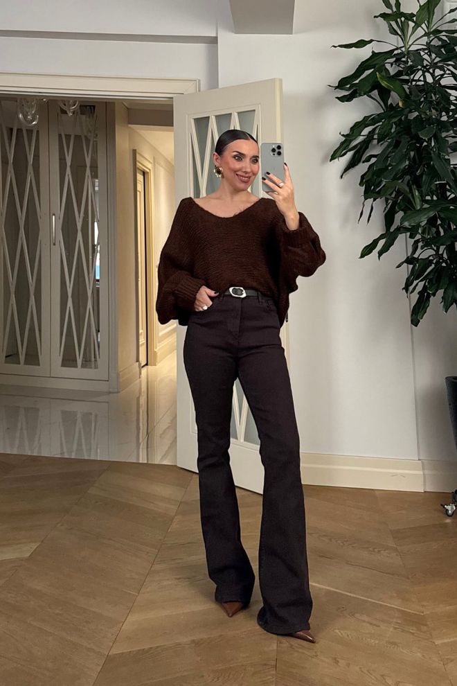 Tuba Brown Oversized Fit Long Sleeve Cardigan Wholesale Clothing Spring