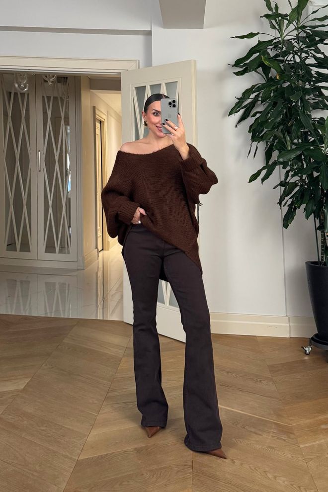 Tuba Brown Oversized Fit Long Sleeve Cardigan Wholesale Clothing Lounge