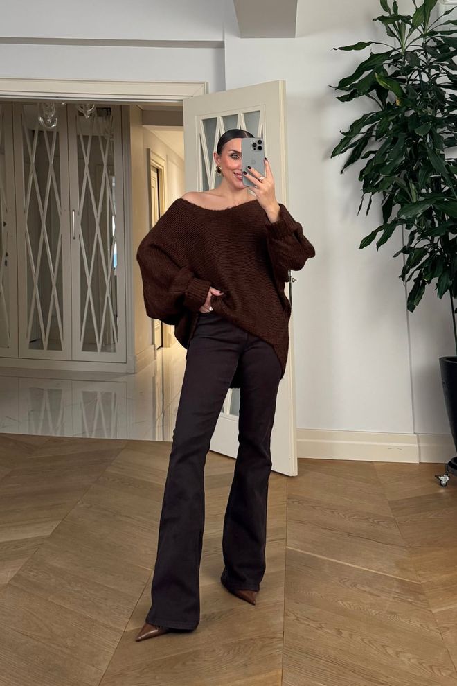 Tuba Brown Oversized Fit Long Sleeve Cardigan Wholesale Clothing Boho