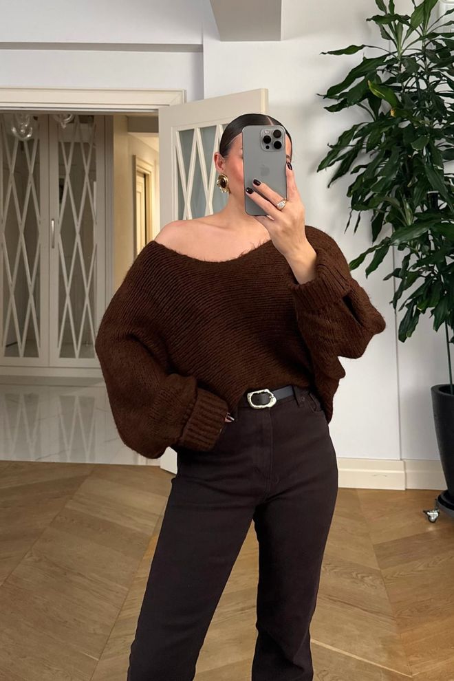 Tuba Brown Oversized Fit Long Sleeve Cardigan Wholesale Clothing 5