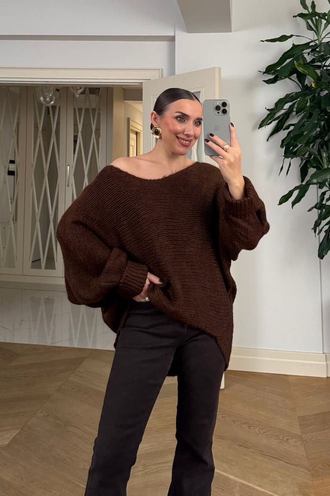 Tuba Brązowy Kardigan Oversize Z Długim Rękawem Balonem Hurtowa sprzedaż odzieży Casual